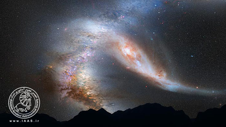 ۴ میلیارد سال دیگر، آسمان شب بر اثر برخورد دو کهکشان راه شیری و آندرومدا به این شکل درخواهد آمد.