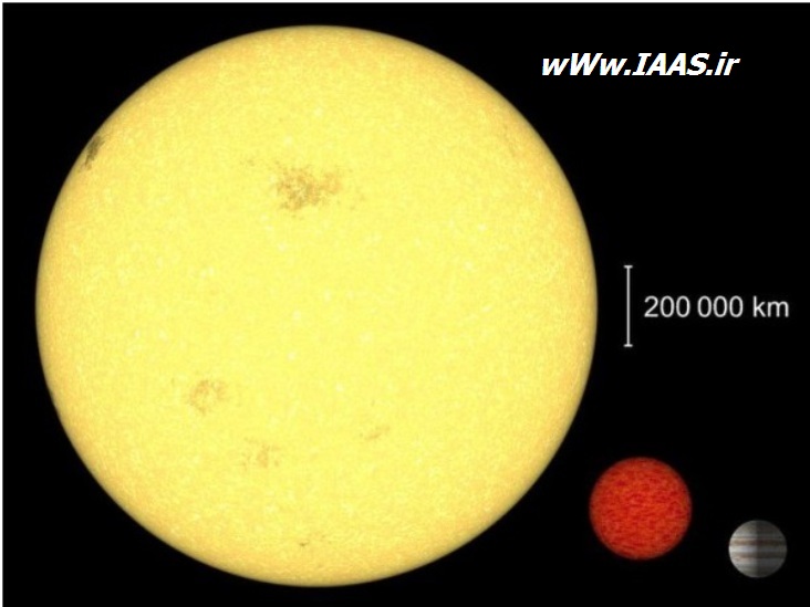 عکس: مقایسه‌ی اندازه‌ی خورشید، یک ستاره‌ی کوتوله‌ی فوق العاده سرد و سیاره‌ی برجیس