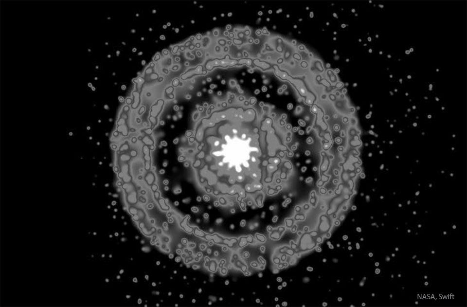 حلقه های اشعه ایکس در اطراف یک انفجار پرتو گاما حلقه می زند