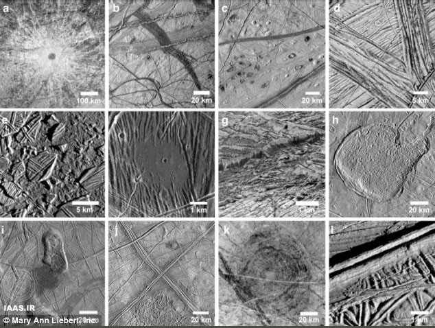 تصاویر زمین شناسی سطحی قمر اروپا از فضاپیمای گالیله