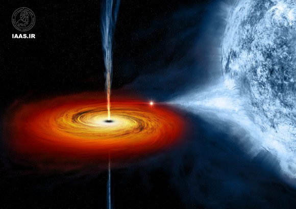 تصویر هنرمندانه از ماکیان X-1 ، سیاه چاله پرجرم که  در فاصله 6070 سال نوری می باشد 