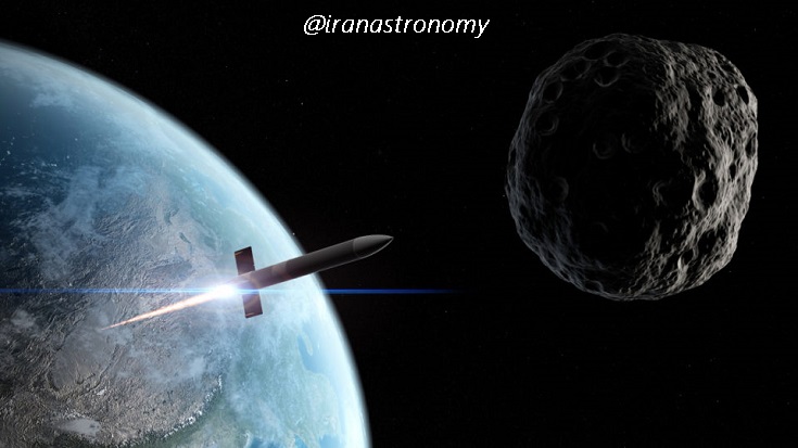 تصویری خیالی از حرکت یه فضاپیما به سمت سیارکی که می‌خواهد به زمین برخورد کند برای ضربه زدن فیزیکی به سیارک و عوض کردن مسیر حرکتش (Kinetic Impact)؛ امتیاز تصویر: thenewdaily.com.au