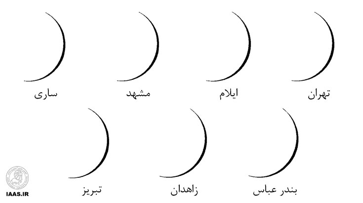 نمایی از وضعیت کمان هلال ماه در لحظه غروب خورشید شامگاه 17 امرداد 1392