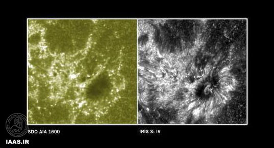 مقایسه بین تفکیک پذیری بالا در تصاویر تلسکوپ IRIS‌ و فضاپیمای SDO